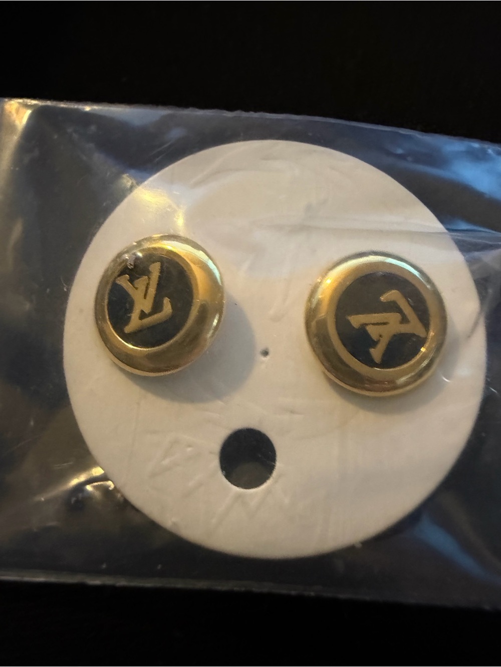 Fashion Gold and Black Logo Button Stud Earrings - Designer Style